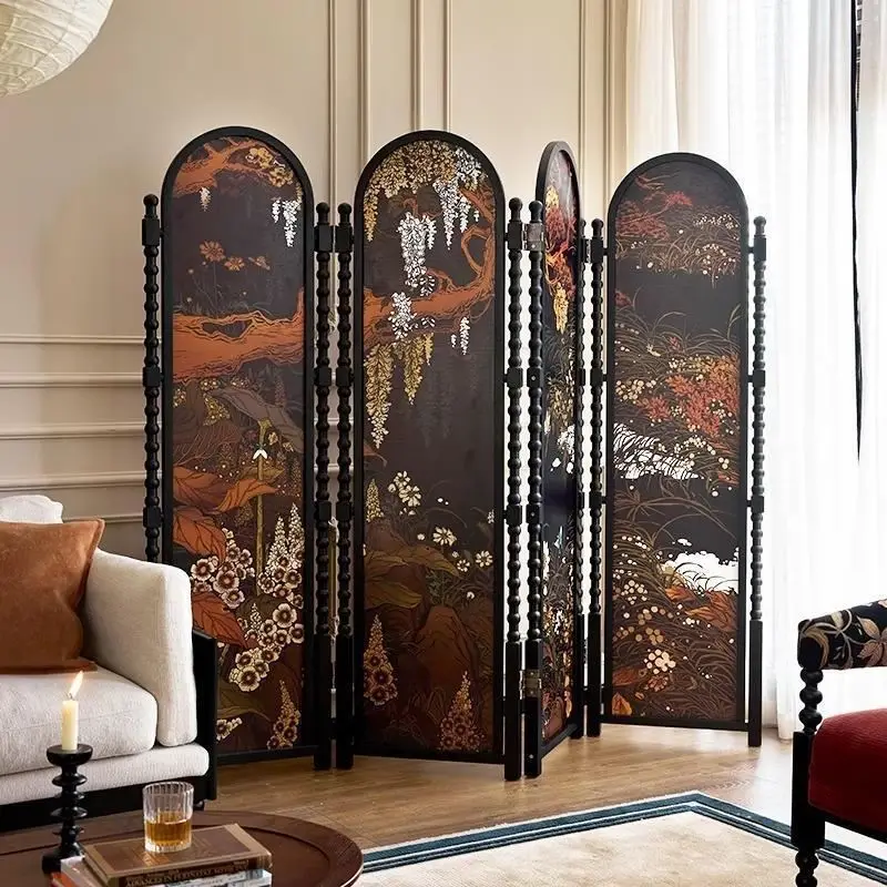 

Medieval vintage screen solid wood foldable living room bedroom partition door medieval style entrance to block the background