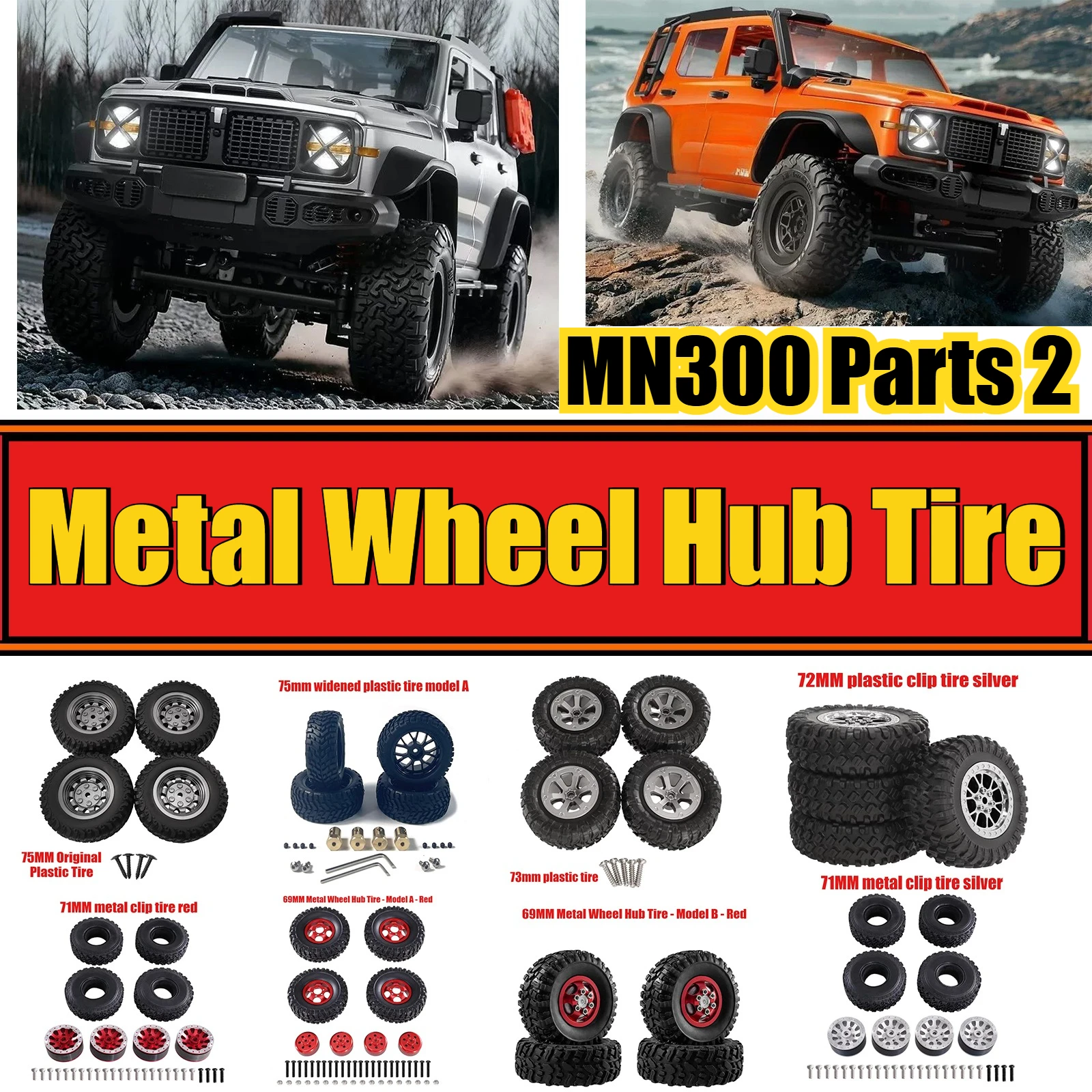 

MN 1/12 MN300 RC Car Parts Metal Wheel Hub Plastic Tire Metal Clip Tire Upgrade Modification Accessories 2