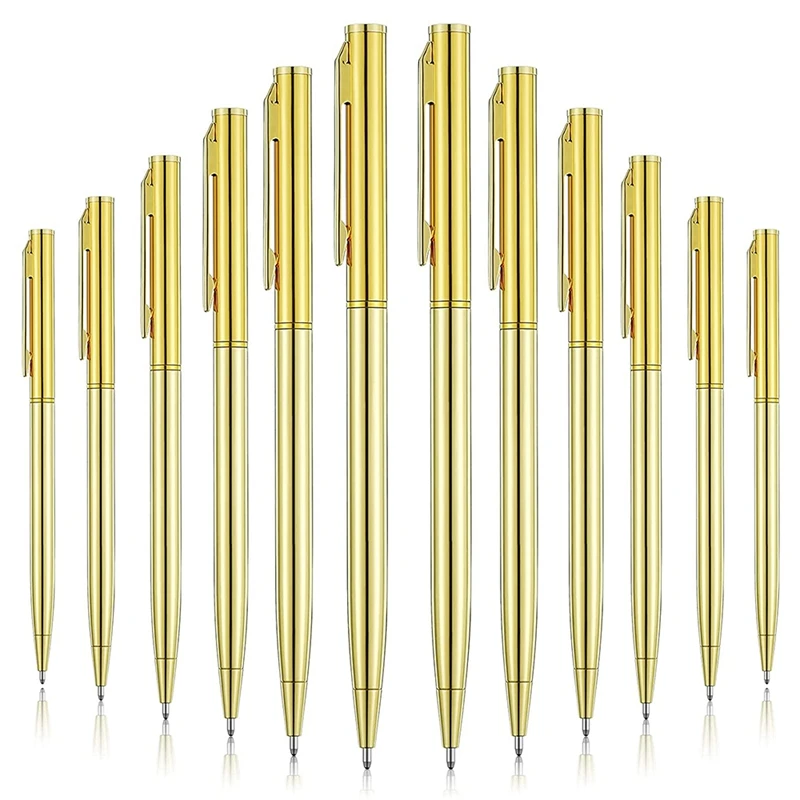 12 buah pulpen metalik pena pulpen ramping warna emas pena pulpen tinta hitam logam untuk kantor bisnis siswa guru