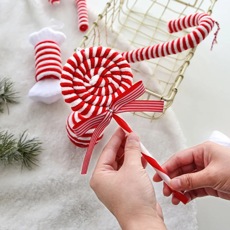 Plush Christmas Ball Red And White Candy Cane Christmas Party Photography Decoration Props