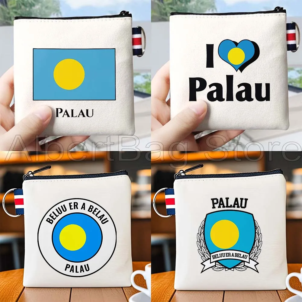 

Palau Flag Map Palauan Heart Patriotic Travel Gifts Canvas Coin Purse Bag Small Square Key Storage Card Bag Cotton Wallet Pouch