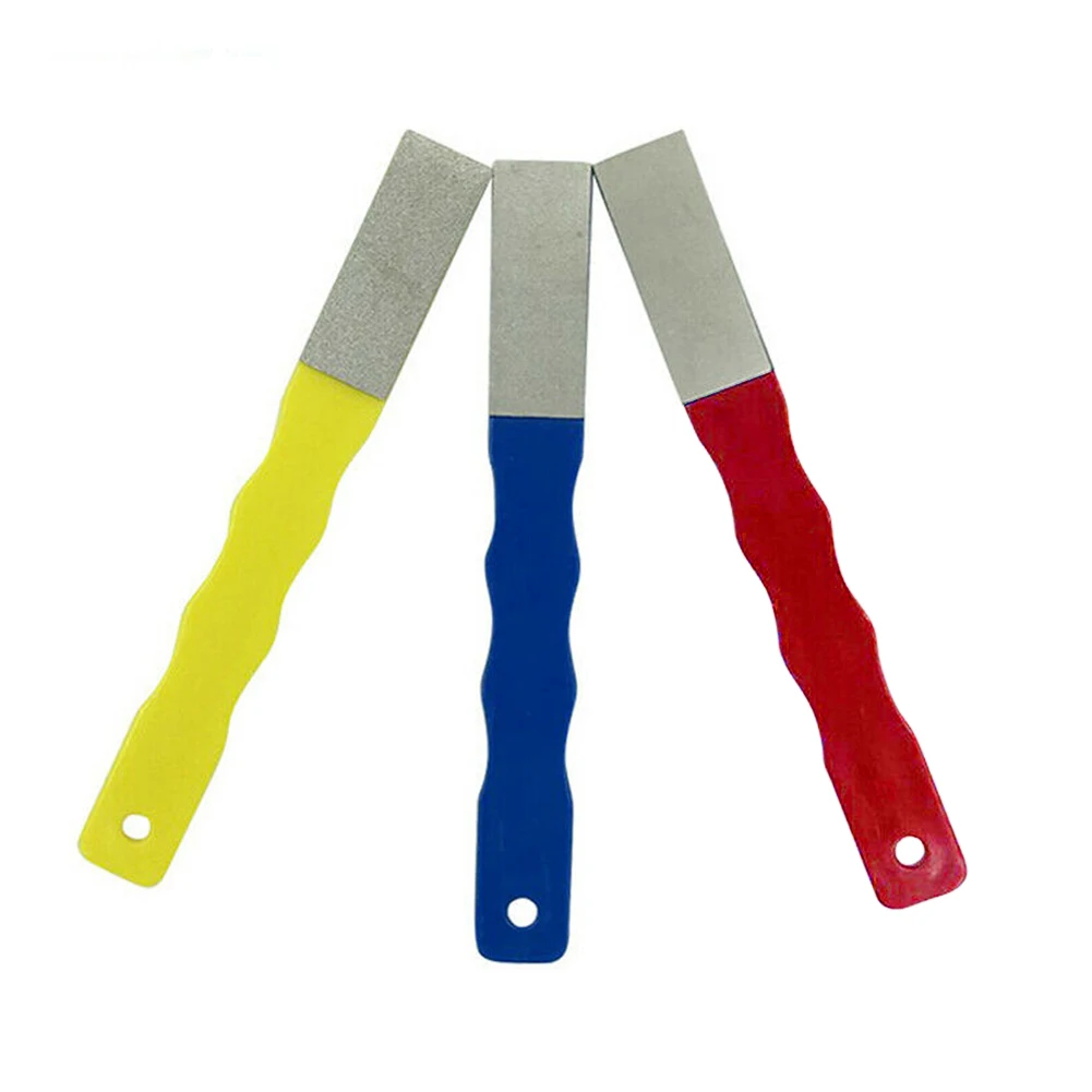 3Pcs Emery File Set, 6.29 Inch Hand Sharpening Stones With Ergonomic Handle For Kitchen Knives And Tools, Red Yellow Blue