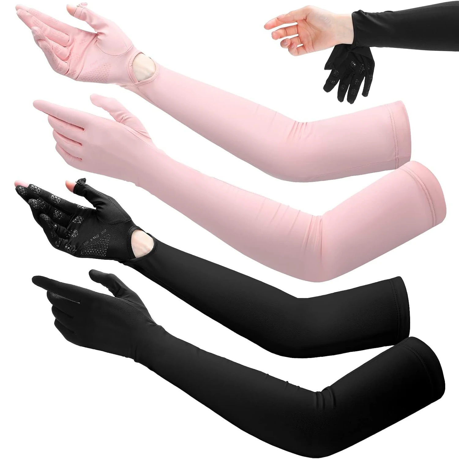 

2/4 пары женских УФ-длинных солнцезащитных перчаток с сенсорным экраном, солнцезащитные перчатки для вождения UPF 50+ для занятий спортом на открытом воздухе, велоспорта