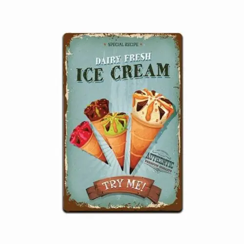 Eiscreme Vintage Schild Metallschild Blechschild Retro Deko Wanddekoration ICE CREAM-Aluminium
