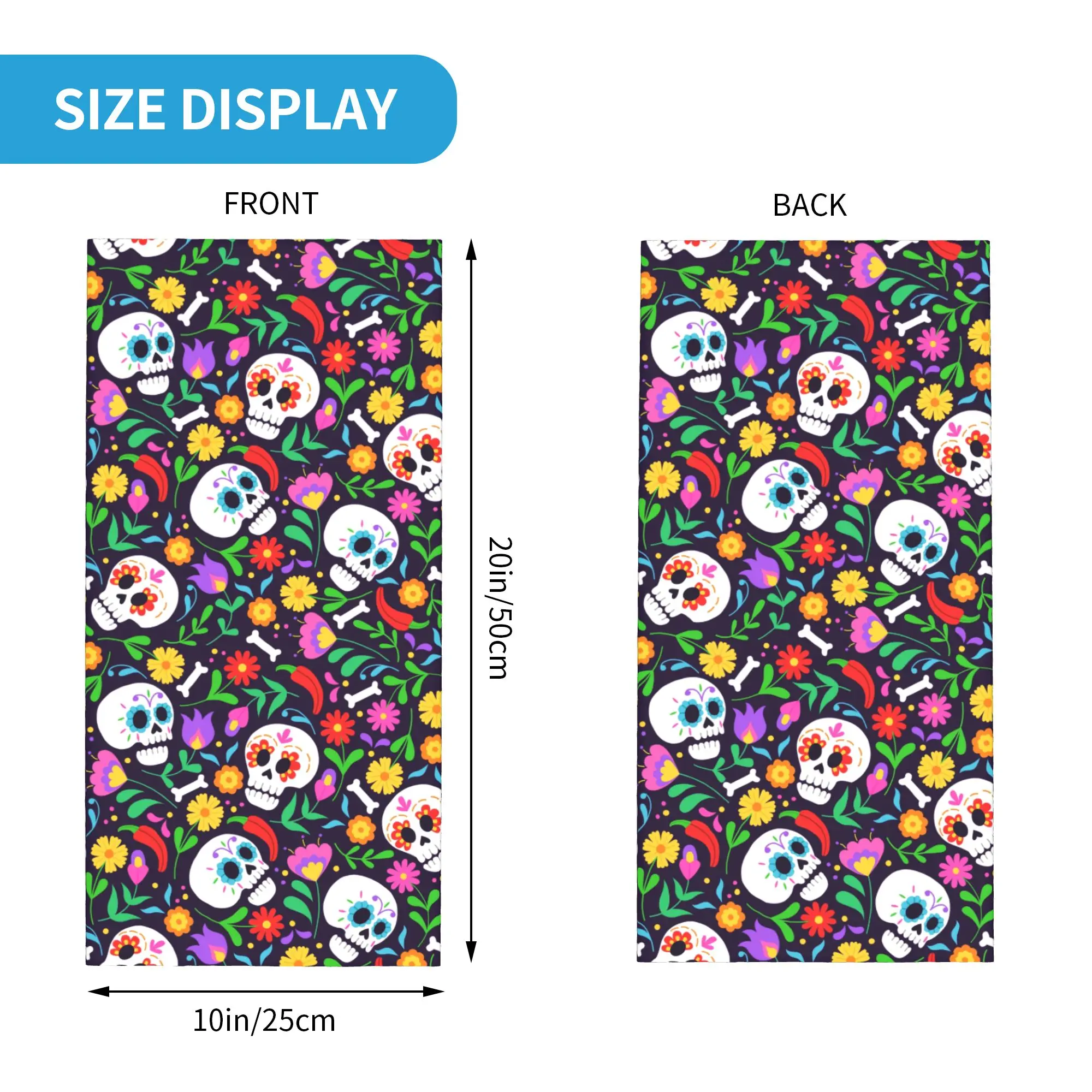 Mexican Flowers Day Of The Dead Sugar Skull Winter Headband Neck Warmer Women Men Ski Hunting Tube Scarf  Face Bandana Gaiter