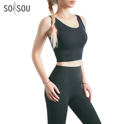 SOISOU 2 Pieces/Set Sports Suits For Women Sportswear Highly Elastic Tight High Waist Women's Suit Solid Color Women's Tracksuit