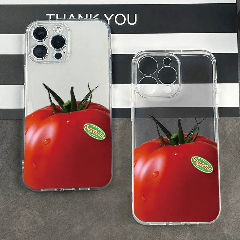 

Tomato design phone case suitable for iPhone 16 15 14 13 12 11 Pro/Max/Plus transparent anti drop back cover