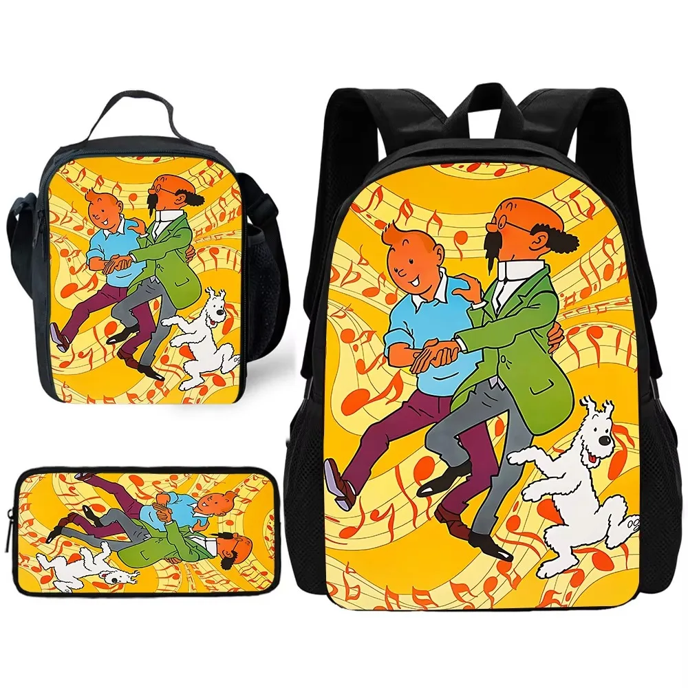 The Adventures of T-tintins Child School Backpack with Lunch Bags ,Pencil Bags ,School Bags for Boys Girls Best Gift