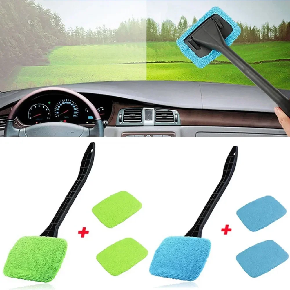 New Car Window Cleaner Brush Kit Windshield Cleaning Wash Tool Inside Interior Auto Glass Wiper With Long Handle Car Accessories