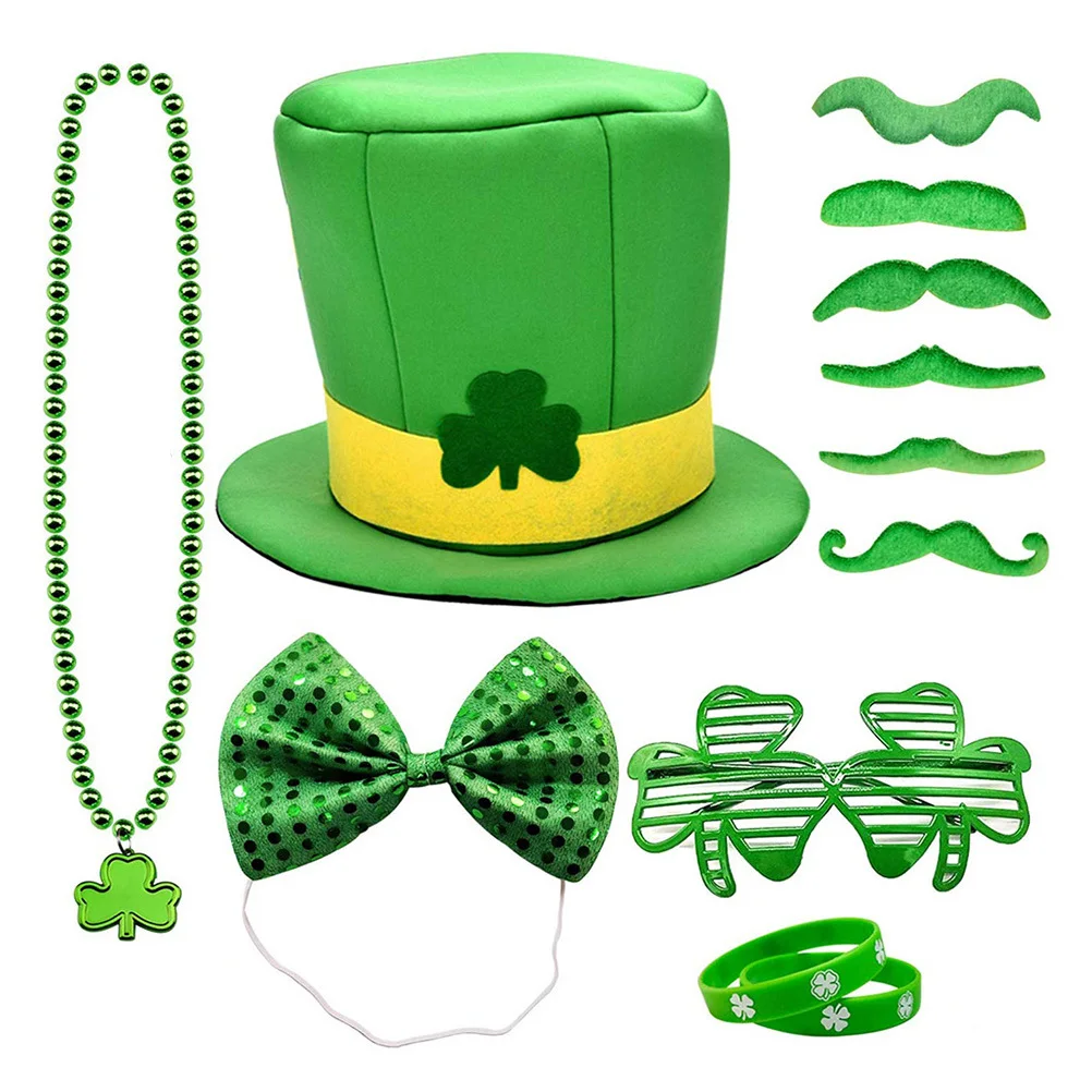 

1 Set Ireland Party Dress Up Accessory Kit Festive Photo Props For St. Patrick Day Shamrock Wristband Necklace Glasses Bead
