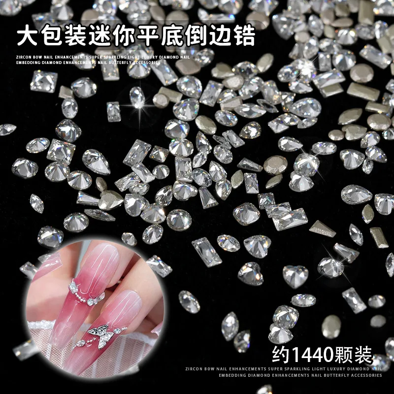 

1440PCS Sparkle Mini White Zircon Various Shapes Chamfered Flatback Diamond Nail Art Rhinestones Decorations Manicure Charms