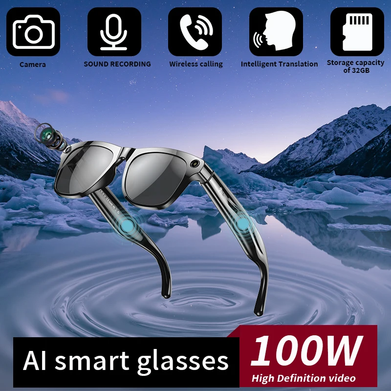 

LIGE Smart Glasses 100W HD Camera 260 MAh Battery AI Voice Assistant Record Video AI Translation Smart AI Glasses LED Flashlight