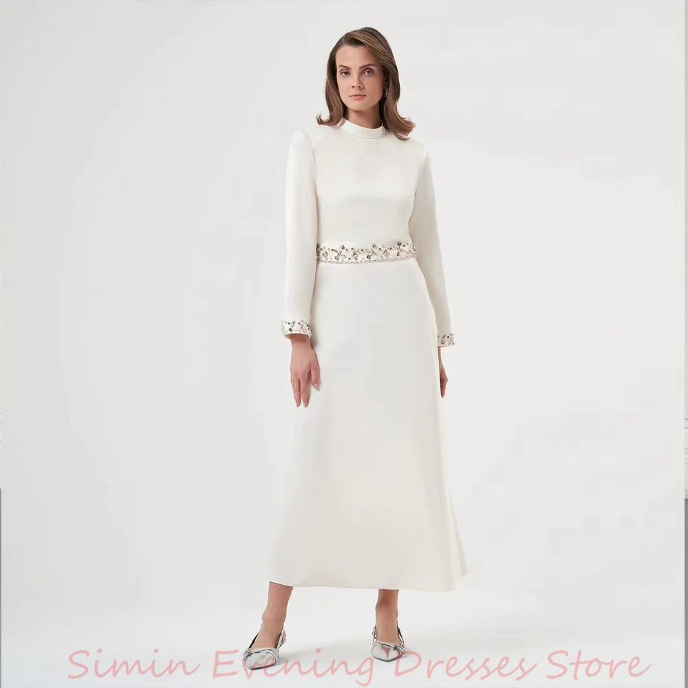 

SiMin Luxury O-Neck Straight Crepe Beaded Long-Sleeves Ankle-Length فستانسهرة Saudi Arab Evening Party dresses for women 2024