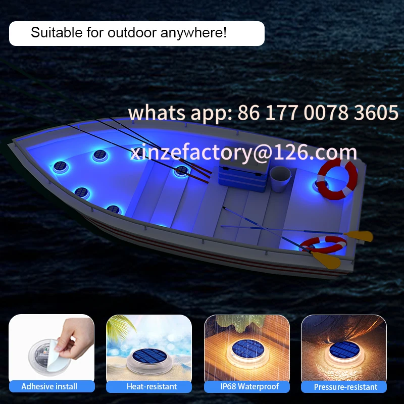 6 عبوات قابلة للتخصيص، أضواء الممر الشمسية، أضواء حوض الطاقة الشمسية، أضواء سطح الطاقة الشمسية الزرقاء في الهواء الطلق IP68 مقاومة للماء، لاصقة للخطوة