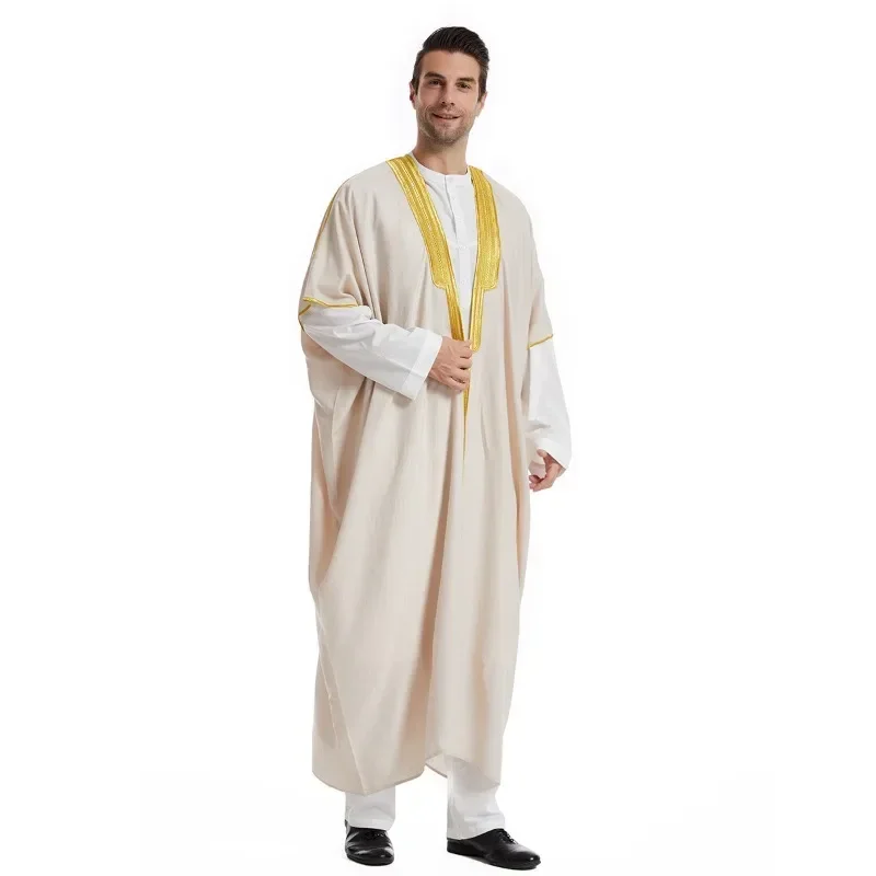 2024 Patchwork Fashion Solid Color Middle East Muslim Men\'s Robes Men\'s Robes Arab Dress Islamic Clothing