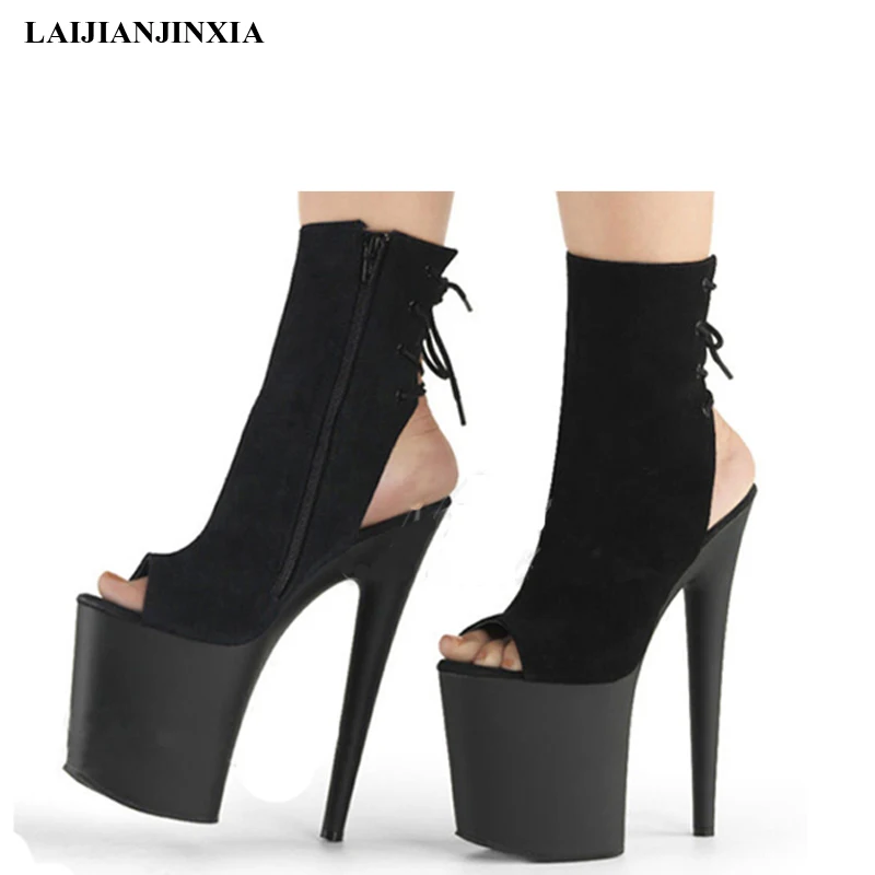 

20CM High Heels Platform Short Boots Lace Up Pole Dance Shoes Stripper Sexy Peep Toe Fetish New 8Inches Summer Gothic Style Punk