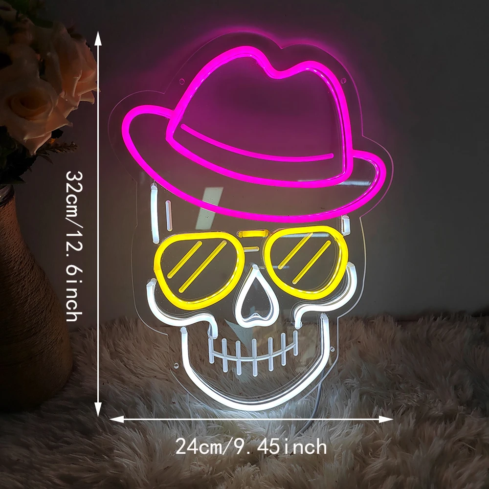 Skeleton Skull Neon Sign, LED Neon Lights for Bedroom Wall Decor,  USB Powered Neon Lamp for Man Cave Game Room Halloween Gift