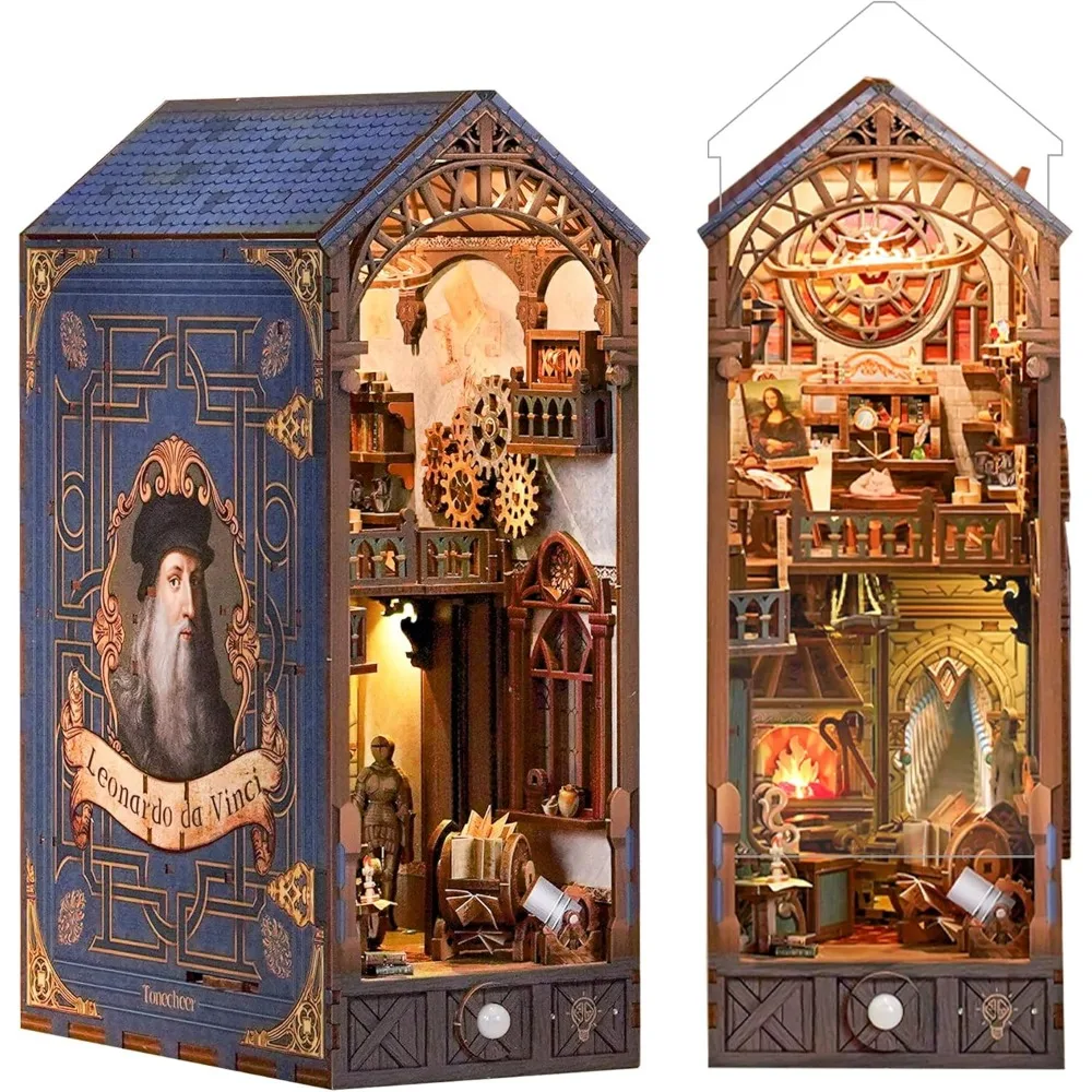 

Набор миниатюрного дома с 3D деревянной головоломкой для взрослых: книжный уголок своими руками и декор книжной полки, вставка для книг