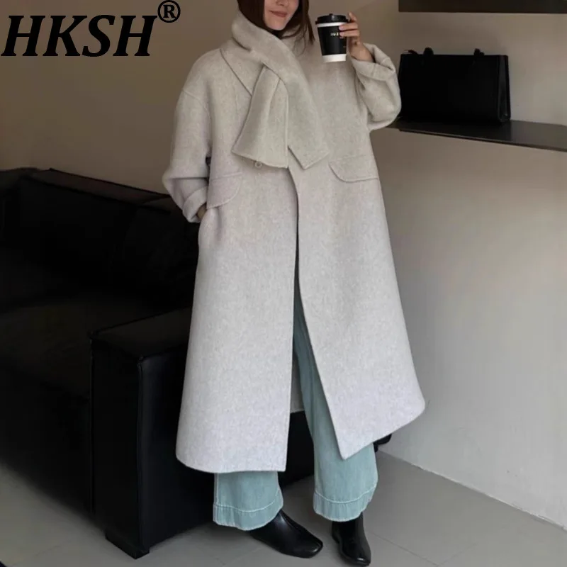 

HKSH осень-зима новое женское длинное двустороннее шерстяное пальто однотонный шарф с круглым вырезом элегантная стильная утепленная куртка HK15702