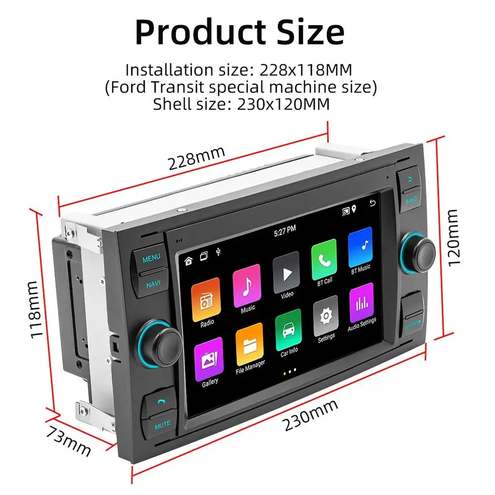 Suitable for Ford Transit 7-inch Android navigation machine, supports WiFi/GPS/RDS, specifications: 2GB + 64GB (black)