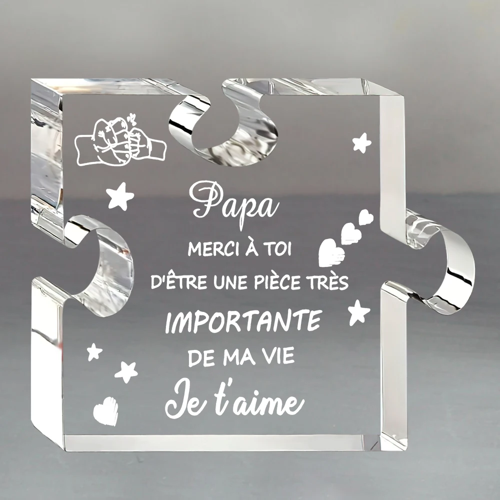 1 unidad, (en francés) Regalo para papá, Regalo para el Día del Padre, Bloque de rompecabezas de acrílico grabado, Regalo de cumpleaños para papá, Regalo de cumpleaños para hombre, Recuerdo