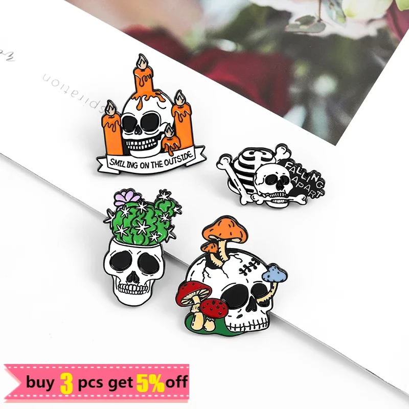 3-6pcs/Set Gothic Space Punk Enamel Pin Custom Witch Cat Raven Moth Brooch Lapel Pin Badge Halloween Jewelry Gifts Wholesale