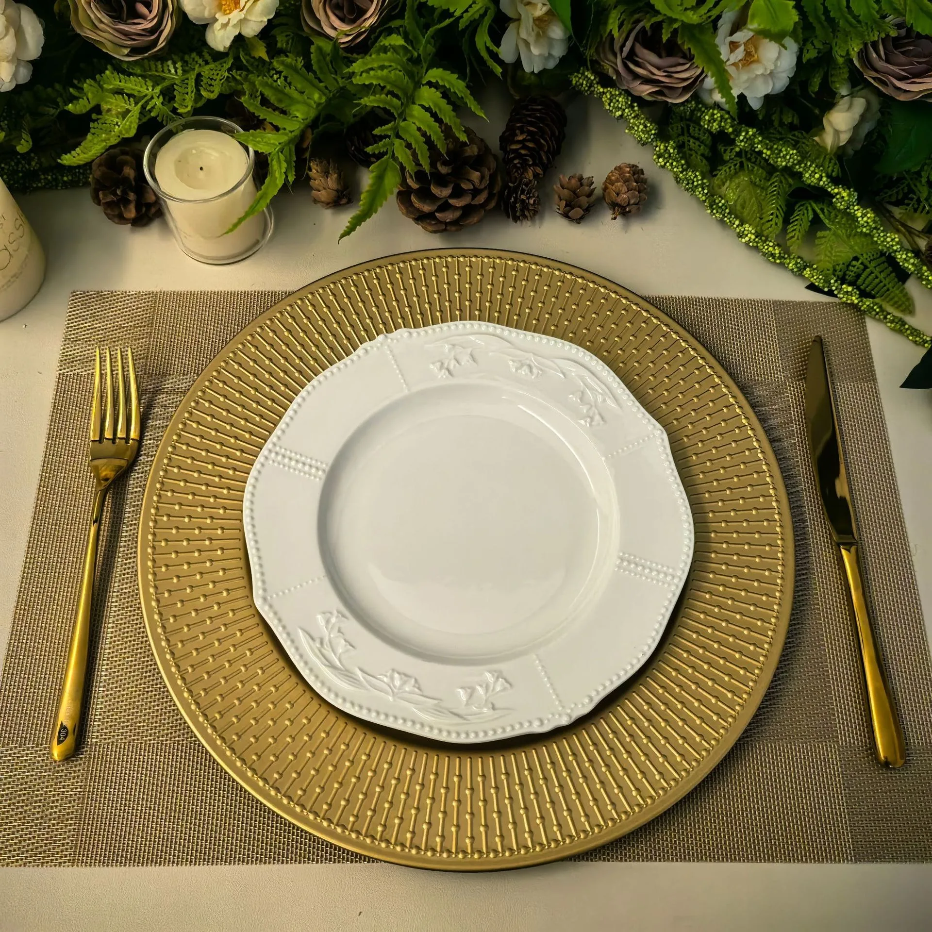 100 PCS Charger Plate 13 Inches Flower Tray Wedding Centerpieces Event Party Decoration Dinner Tableware Decor