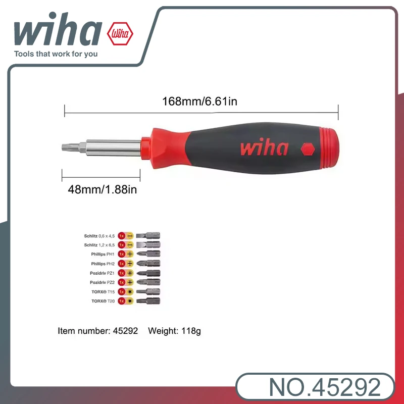 

WIHA 45292 Magnetic Screwdriver with Bit Magazine Mixed with 8 Bits 1/4" Compact Light and Convenient Handling torx