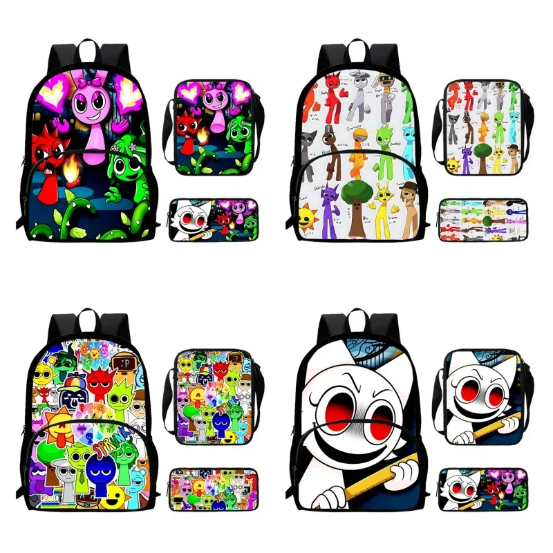 Cartoon Sprunki Child School Bags with Front Pocket,Shoulder Bags,Pencil Bags for Aged 5-10 Cartoon School Backpack Boys Girls