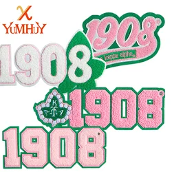 Iron-On Chenille Embroidered Patches, Green and Pink 08 Sorority Embroidered Patch - 11 Inch for Greek Life