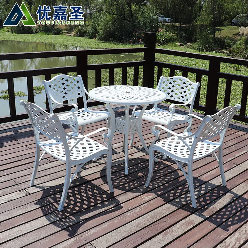 

Outdoor Courtyard Garden Cast Aluminum Table and Chair Five Piece Set Outdoor Villa Balcony Metal Round Table and Chair