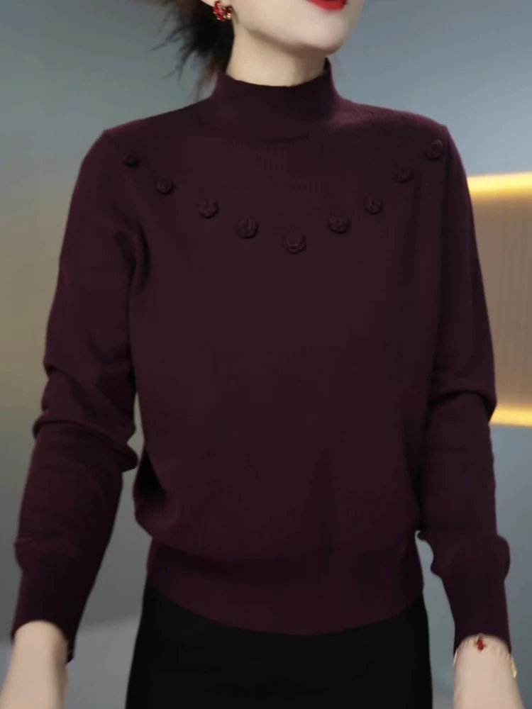 

Корейский свитер крупной вязки с высоким воротом, модный, фиолетовый, мягкий, уютный, свободного кроя, большие размеры, осенняя новинка