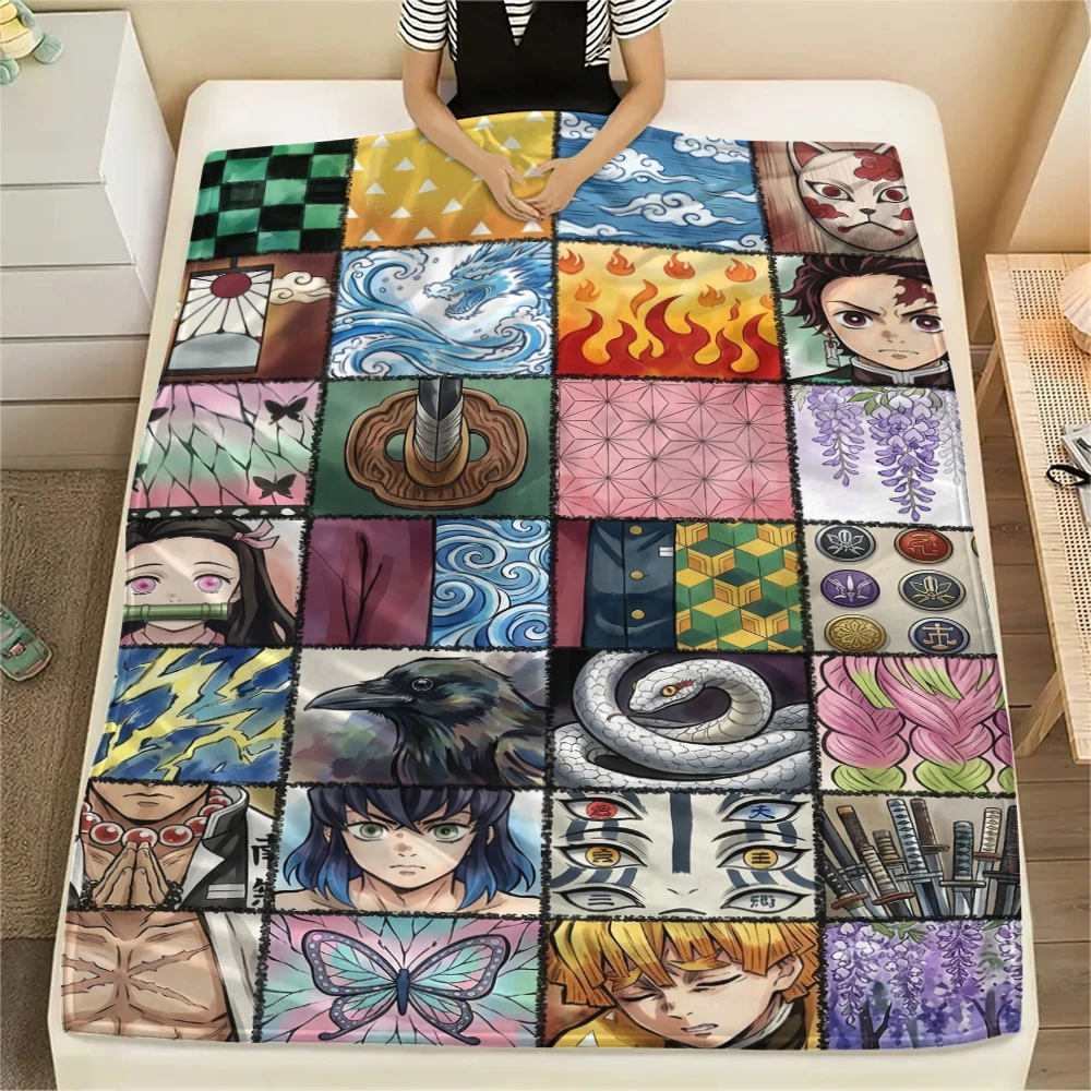 Demon Slayer Anime Print Flannel Blanket Warm Soft Throw for Sofa Bed Chair Travel Picnic Comfortable Bedroom Decor-Xin