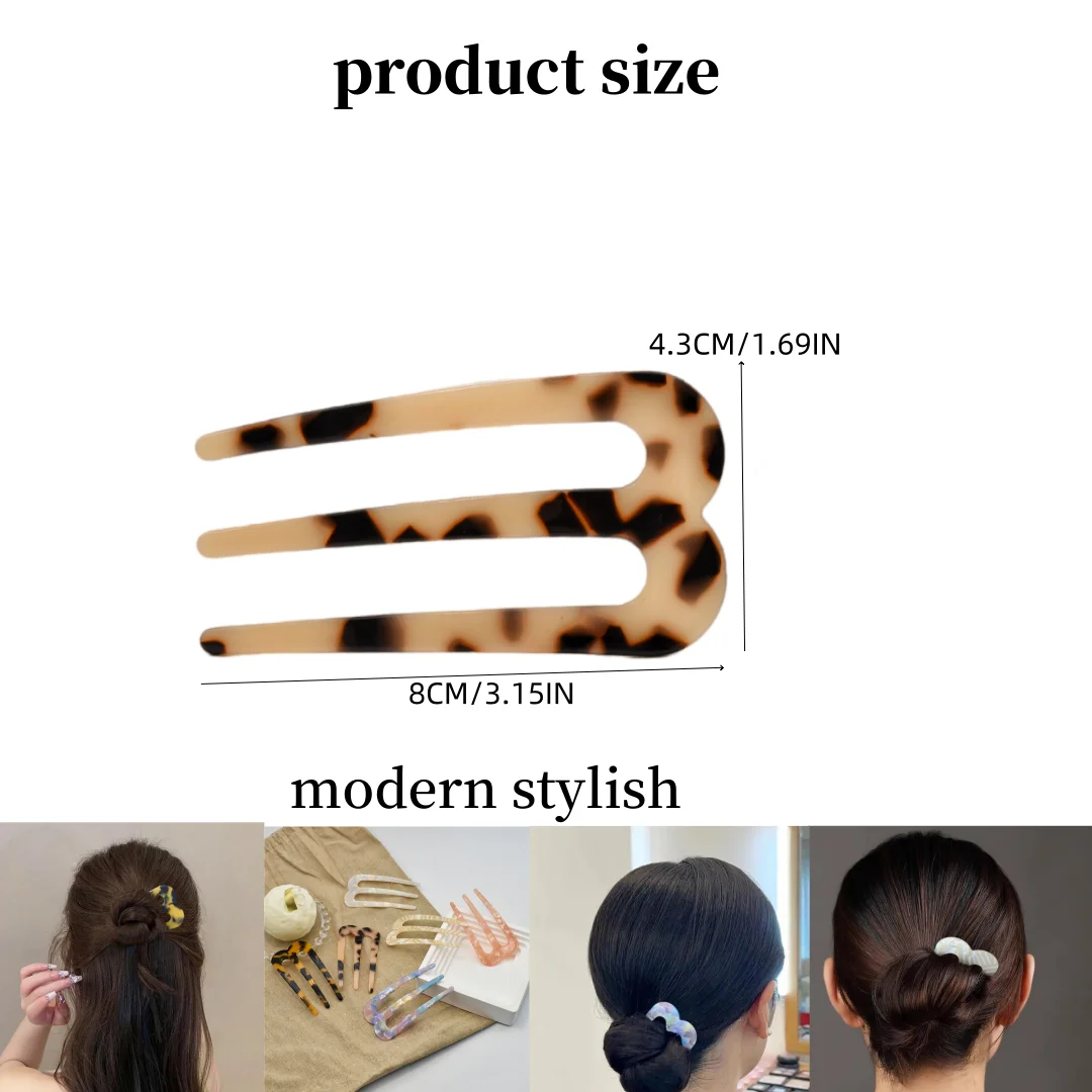 2pcs Women's Multicolor Acetic Acid U-Shaped Hairpin Bun Holder Chinese Style Hairpin French Low Bun Hairpin Mother's Day Gift image 5
