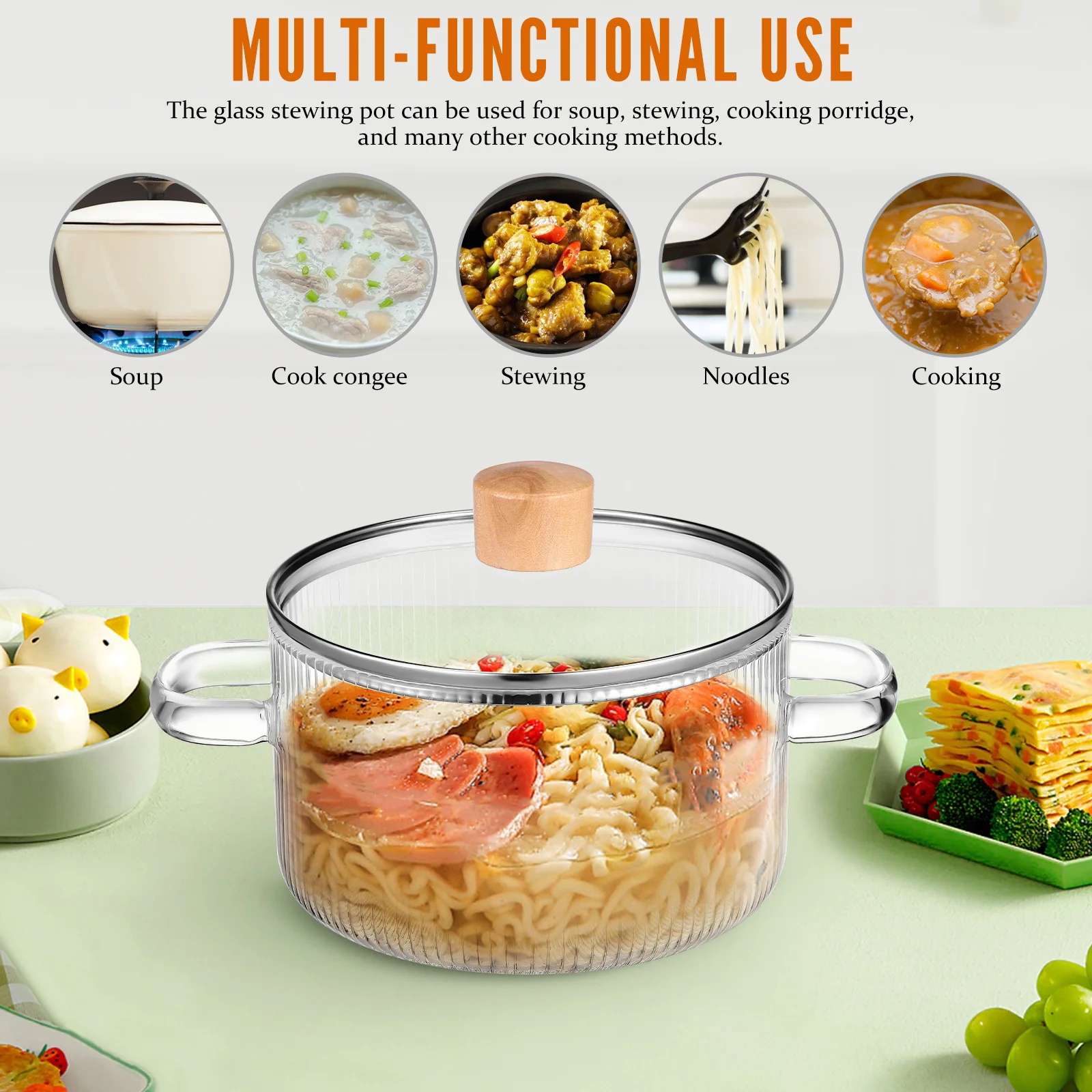 

Glass Simmer Pot Double Handle 1.6L Transparent Thick Glass Cooking Pot for Stove Top Soup Stewing Milk for Stove Top