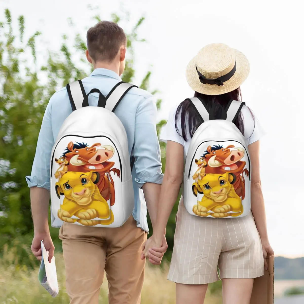 Le roi Lion Simba Timon et Pumbaa sac à dos pour hommes femmes lycée travail sac à dos ordinateur portable sac à bandoulière en plein air