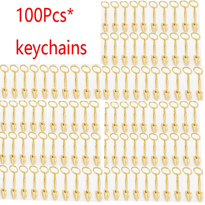 100pcs Novelty Mini Shovel Keychains Metal Spade Keyrings for Promotion Key Chains Keyfob 3D Shovel Metal Souvenir Trinket Tools