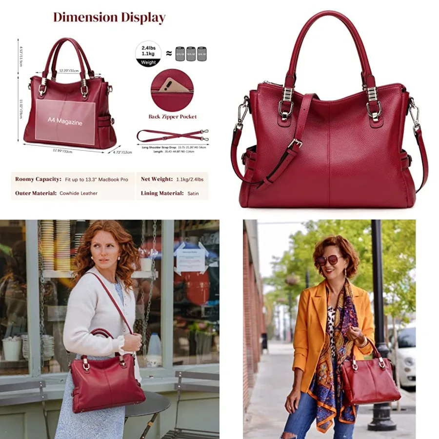 S-ZONE Women Genuine Leather Handbag Shoulder Purse Satchel Tote Crossbody Bag