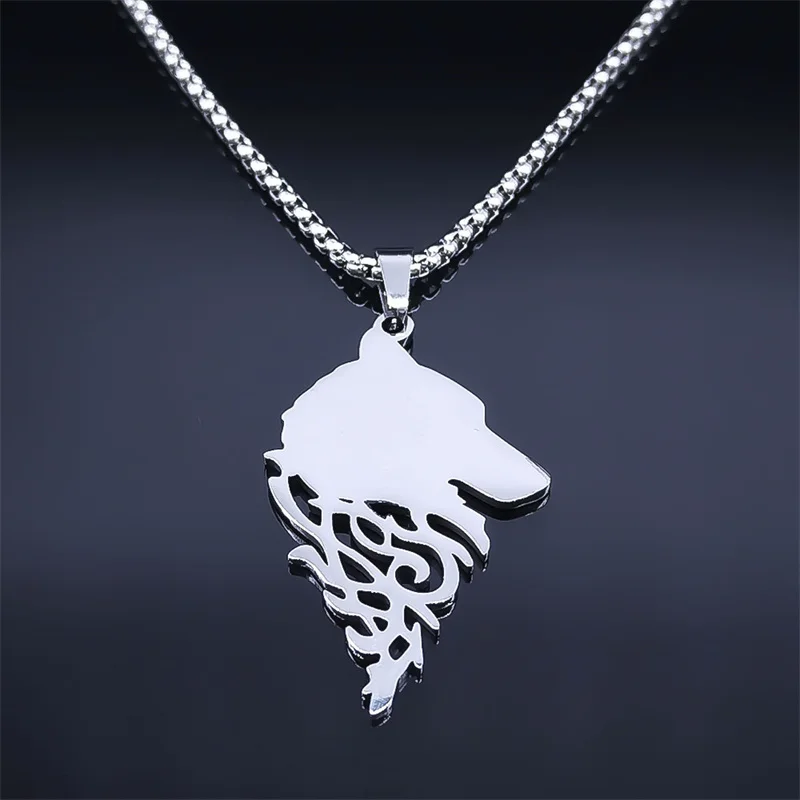 Viking Wolf Head Pendant Necklace Stainless Steel Punk Vintage Animal Cool Stuff Men\'s Chain Party Jewelry Gift collar hombre