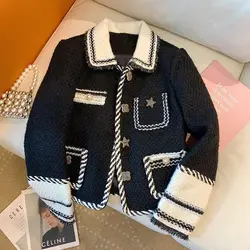 Chaqueta de Tweed con botones para mujer, abrigo elegante, tendencia negra, alta calidad, Otoño, 2023