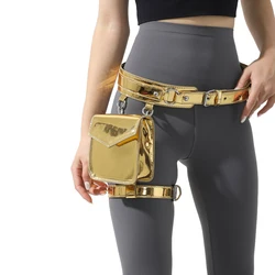 Leg Bag for Women Pu Waist Bag Fashion Designer Motorcycle Fanny Pack Street Hip Sack Lady Belt Bag Square Thigh Bag 2024 New