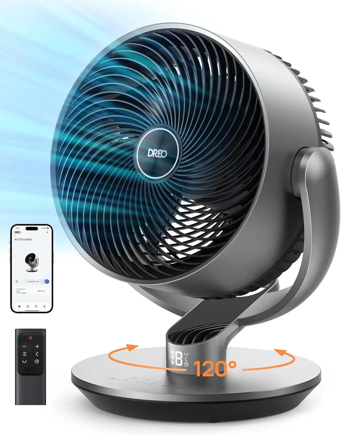 Dreo 16 Inch 25dB Quiet Smart Fans for Bedroom, DC Room Fan with Remote, 120°+120° Oscillating Fan, 6 Modes, 9 Speeds, 12H Ti