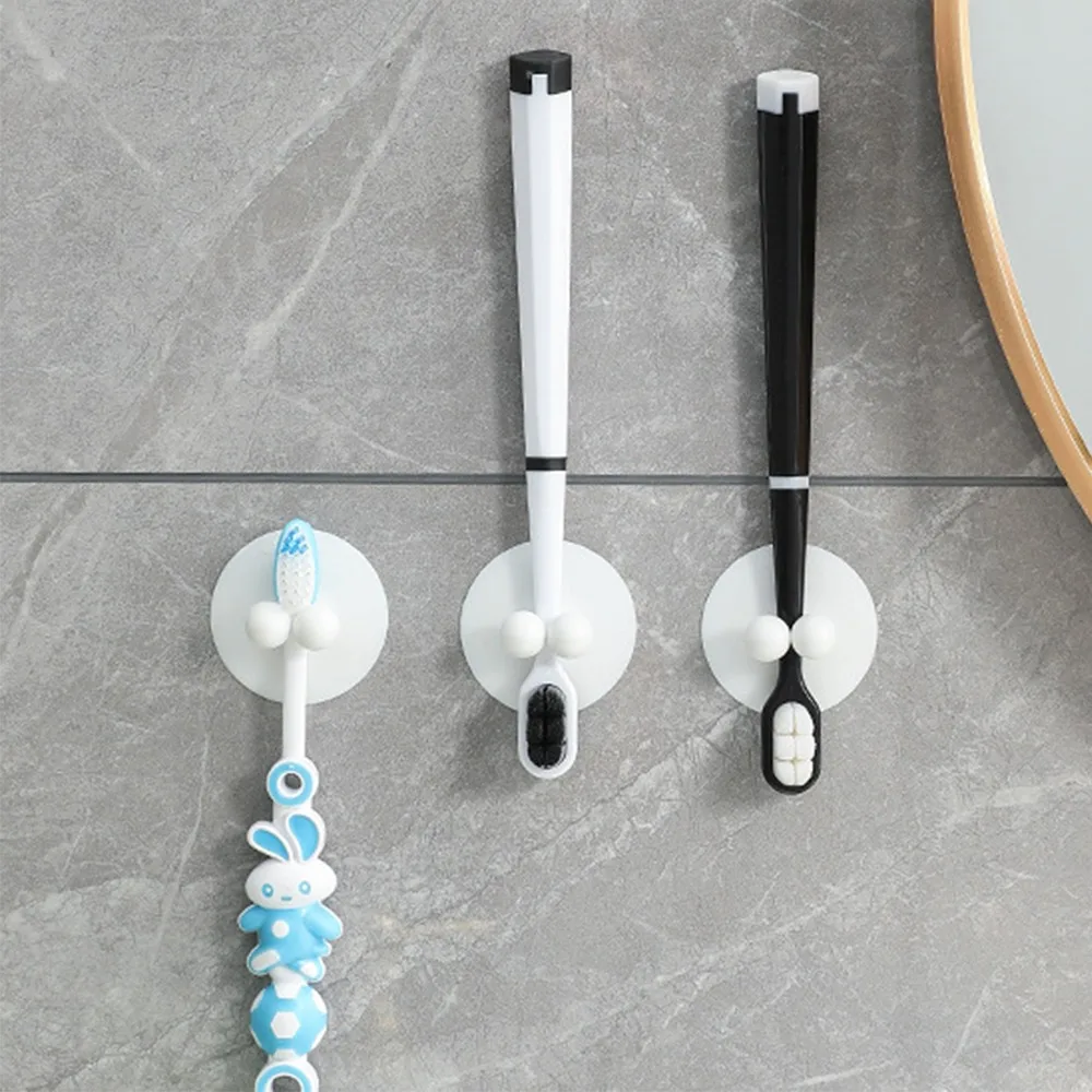 3Pcs Silicone Toothbrush Holder with Suction Cup Punch-free Toothbrush Storage Hook Multipurpose Wall Mounted