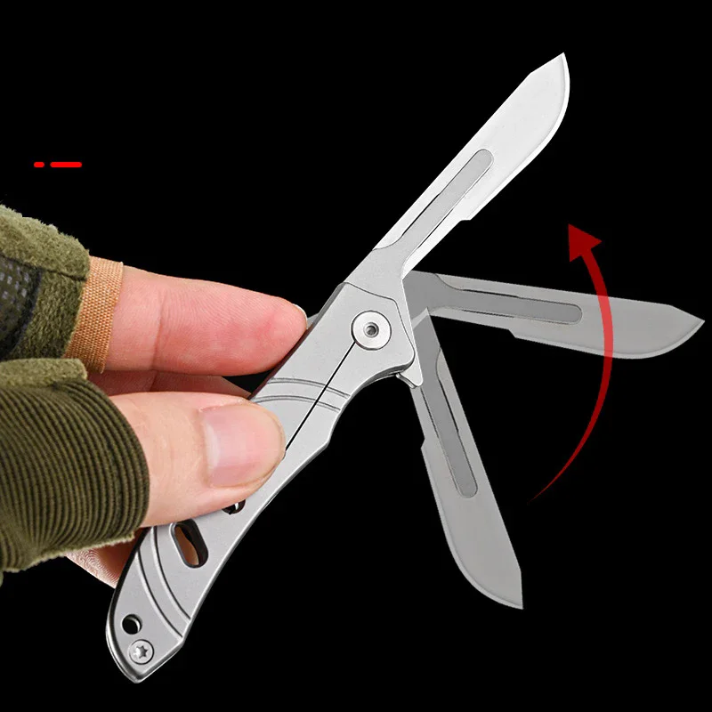 MINI bisturí de acero inoxidable EDC, cuchillo plegable, herramienta multifuncional portátil libre, 10 cuchillas reemplazables, herramientas de