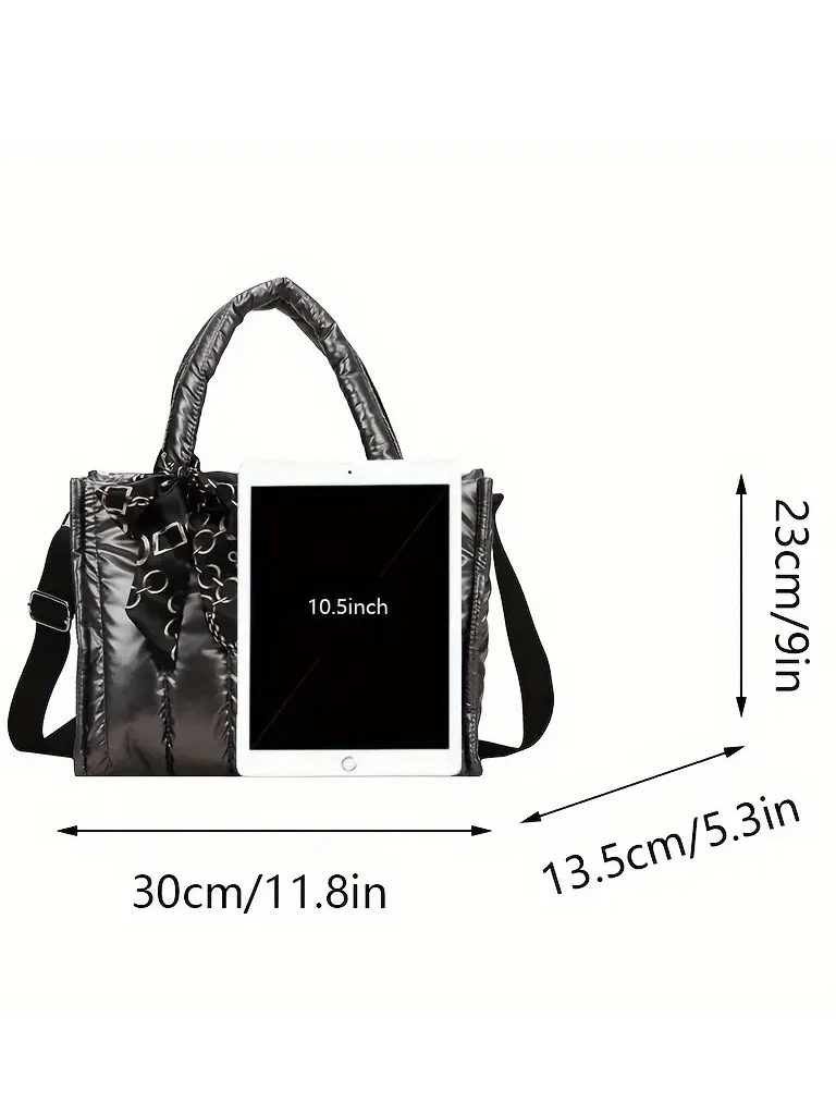 Elegant Women's Totes Bag with Silk Scarf Accent Quilted Crossbody Bags for Women Casual Solid Color Padded Women's Shoulder Bag