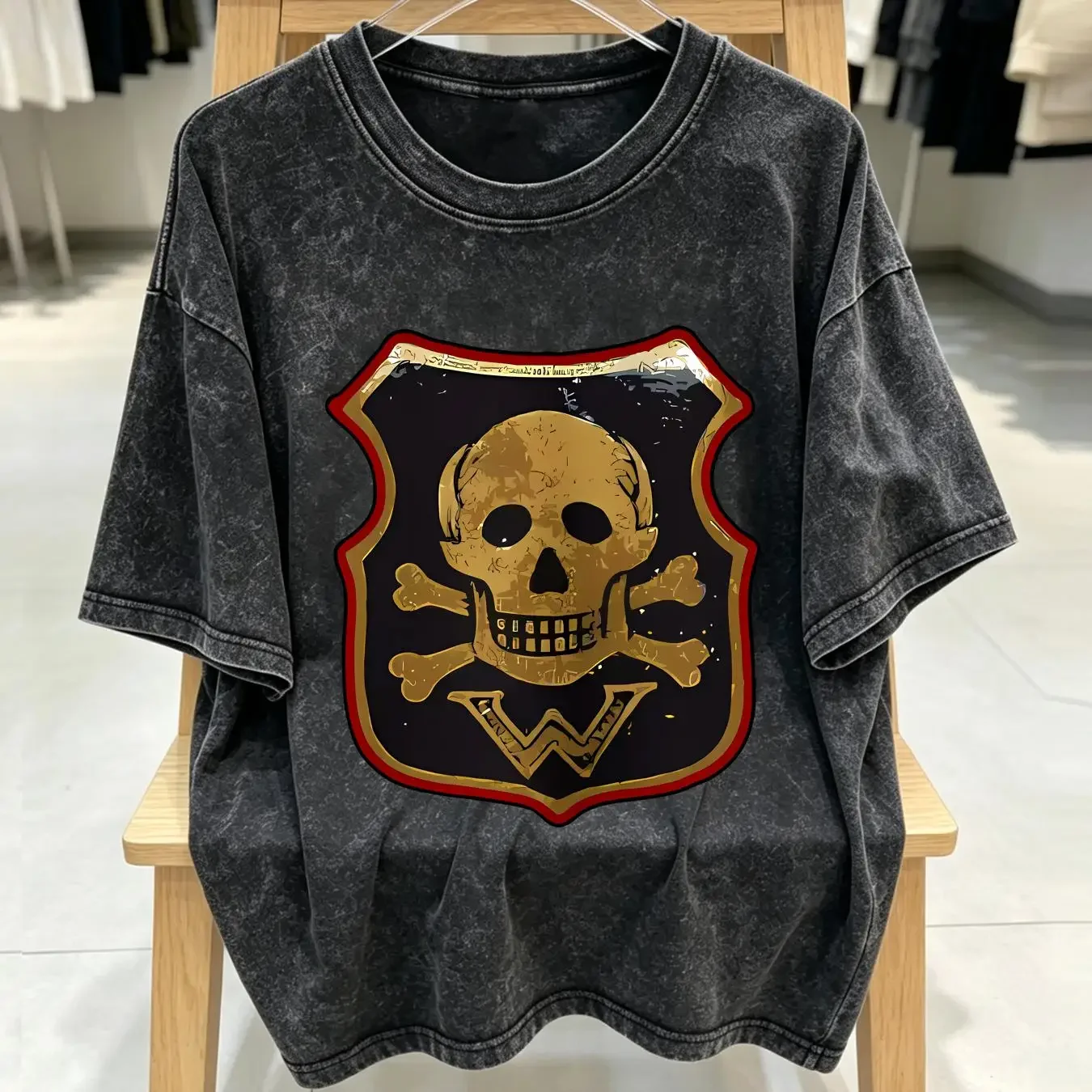 washed T Shirt WW1 German Skull Shield Wehrwolf Wehrverband imperial Militaria long or short sleeves vintage Washed Casual