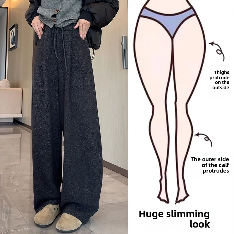 

plus Size Women's Fleece Lined Wide Leg Pants High Waist Loose Casual Straight Cut Trousers Autumn Winter Thick Warm MM200