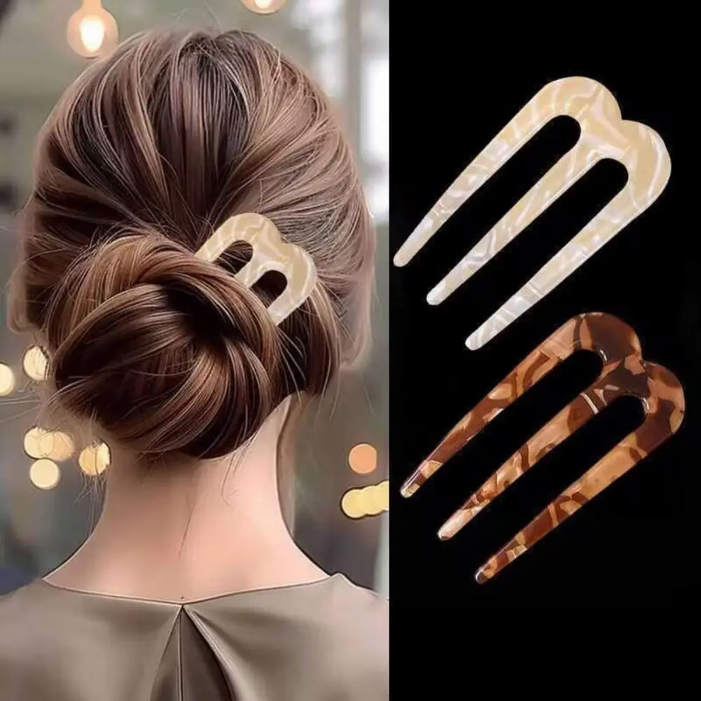 Fashion Acrylic French Hair Pins U-Shaped Hair Styling Tool Hairstyle Accessories 3 Prong Hair Forks Formal Occasions