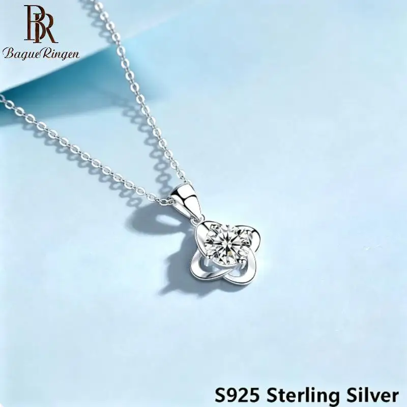 BR 6.5mm Lucky Four-Leaf Clover Necklace for Women, Fashionable Influencer Moissanite Chain, D VVS1 Grade Necklace Jewelry