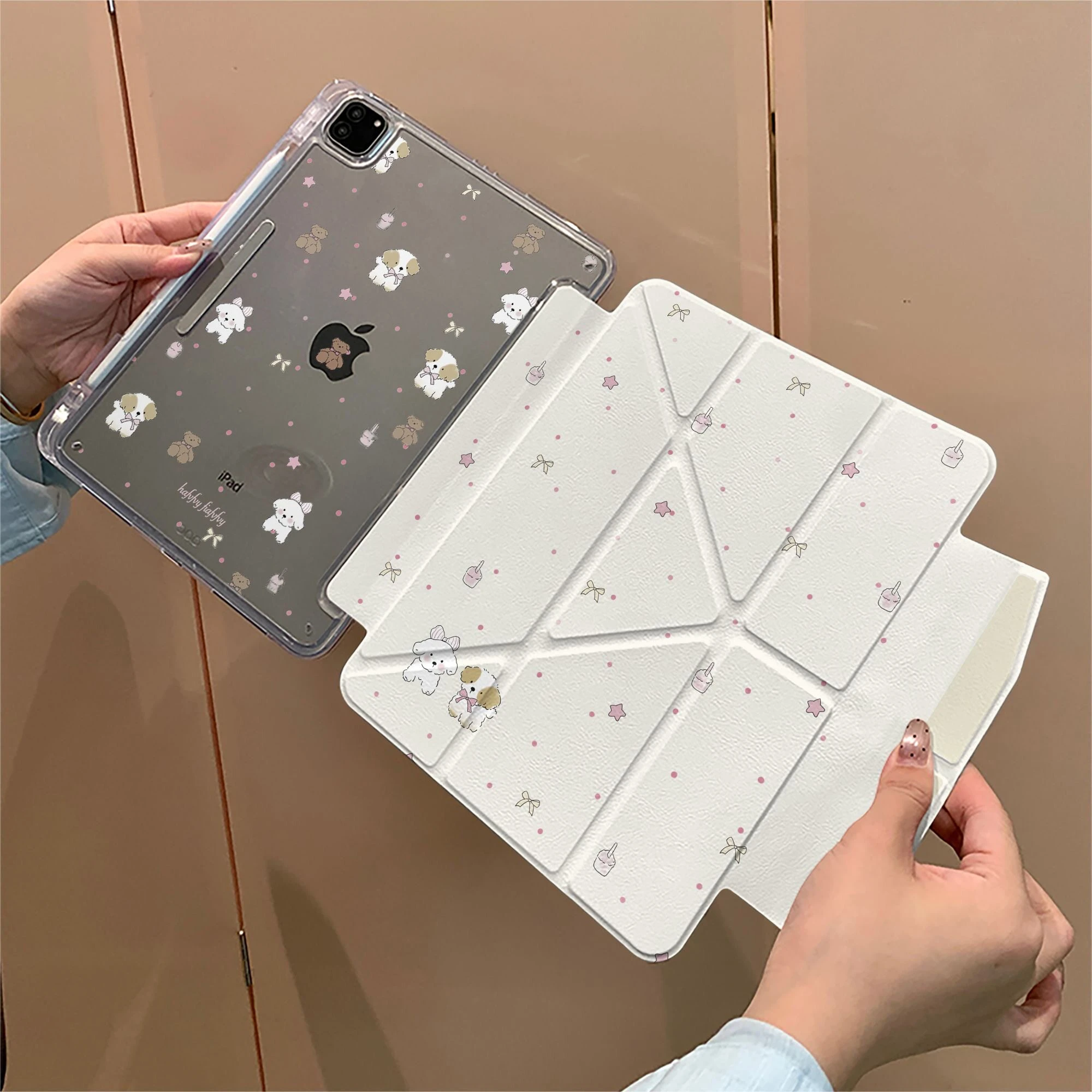Puppy Polka Dot Star Ribbon Y2K Y-Fold Cover For iPad Pro 13 11th M5 M4 12.9 A16 10 8 7 9th 10th Air 11 M2 M3 Mini Tablet Case